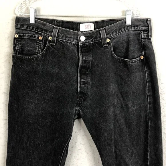 VTG Levis 501 Jeans Mens 38x32 Black FadedButton Fly Straight Leg Y2K Mexico
